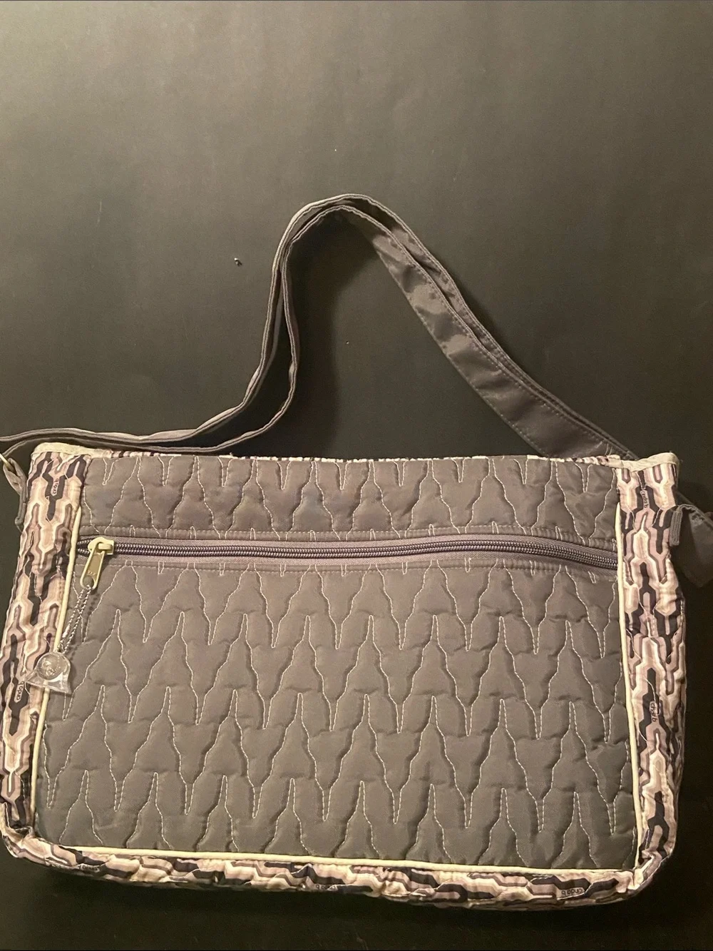Cinda B Tote Bag, Diaper Shoulder Bag Gray Quilted Adjustable Strap Snap Close